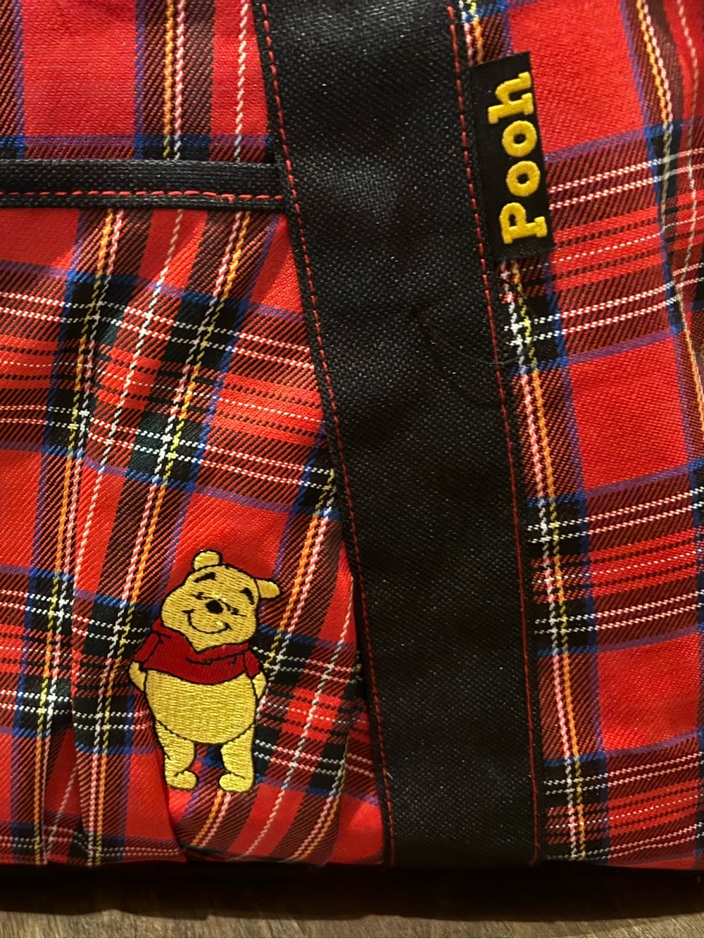 Vintage Winnie the Pooh Travel Bag Disney Red Plaid Duffle Weekend Tote
